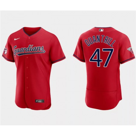 Men's Cleveland Guardians #47 Cal Quantrill Red Flex Base Stitched Jersey