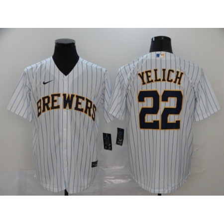 Men's Milwaukee Brewers #22 Christian Yelich White Cool Base Stitched MLB Jersey