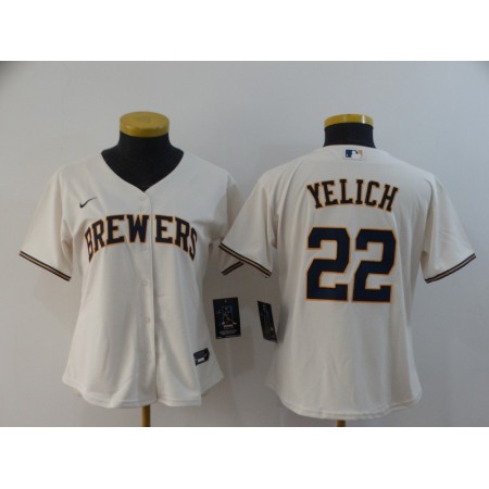 Women's Milwaukee Brewers #22 Christian Yelich White Cool Base Stitched MLB Jersey(Run Small)