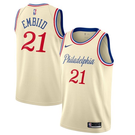 Men's Philadelphia 76ers #21 Joel Embiid Cream 2019 City Edition Swingman Stitched NBA Jersey