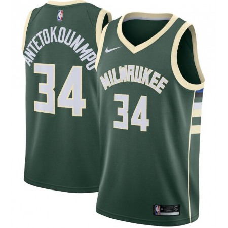 Men's Milwaukee Bucks #34 Giannis Antetokounmpo Green Icon Edition Stitched Swingman Jersey