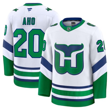 Youth Carolina Hurricanes #20 Sebastian Aho White 2024-25 Throwback Stitched Hockey Jersey