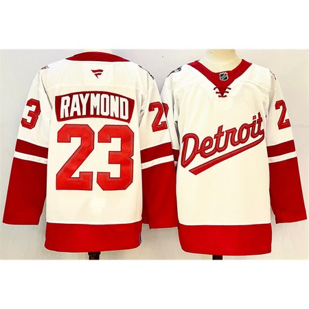 Men's Detroit Red Wings #23 Lucas Raymond White/Red 2024-25 Stitched Premium Jersey