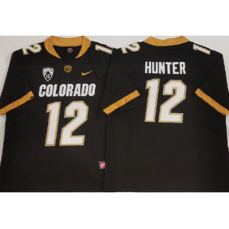 Men's Colorado Buffaloes #12 Travis Hunter Black With PAC-12 Patch Stitched Football Jersey