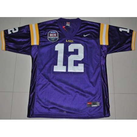 LSU Tigers #12 Jarrett Lee Purple 2012 BCS Championship Patch Stitched NCAA Jersey