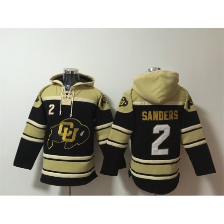 Men's Colorado Buffaloes #2 Shedeur Sanders Black Ageless Must-Have Lace-Up Pullover Hoodie