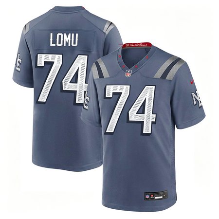 Men's New England Patriots #74 Caleb Lomu Blue 2026 NFL Draft Rivalries Collection Game Jersey