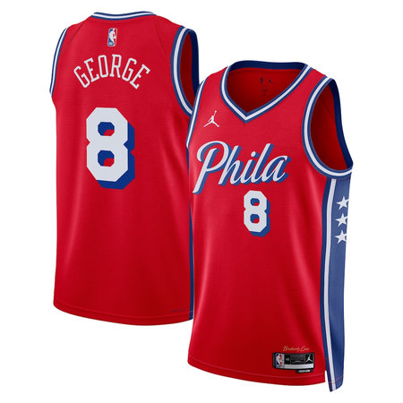 Men's Philadelphia 76ers #8 Paul George Red Swingman Statement Edition Jersey