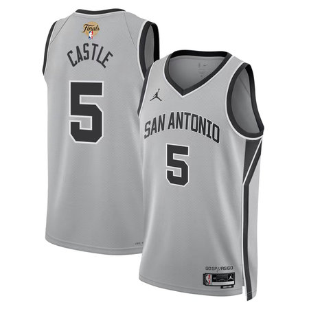 Men's San Antonio Spurs #5 Stephon Castle Silver 2026 NBA Finals Patch Swingman Statement Edition Jersey