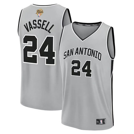 Men's San Antonio Spurs #24 Devin Vassell Silver 2026 NBA Finals Patch Fast Break Statement Edition Jersey