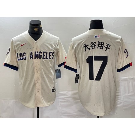 Men's Los Angeles Dodgers #17 Shohei Ohtani Cream Stitched Baseball Jersey