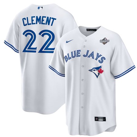 Men's Toronto Blue Jays #22 Ernie Clement Nike 2025 World Series White Home Replica Jersey