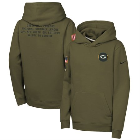 Youth Green Bay Packers Olive 2025 Salute to Service Club Fleece Hoodie