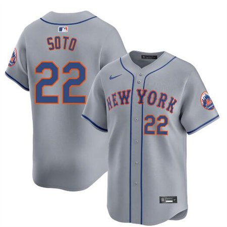 Men's New York Mets #22 Juan Soto 2024 Gray Away Limited Stitched Baseball Jersey