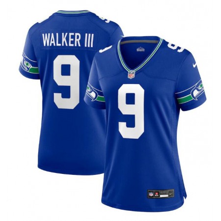 Women's Seattle Seahawks #9 Kenneth Walker III Royal Throwback Player Stitched Game Jersey(Run Small)