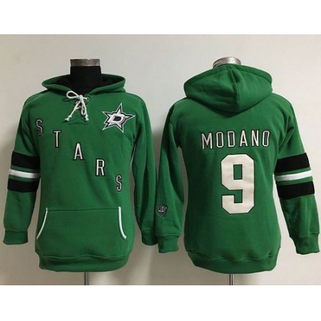 Dallas Stars #9 Mike Modano Green Women's Old Time Heidi Hoodie NHL Hoodie