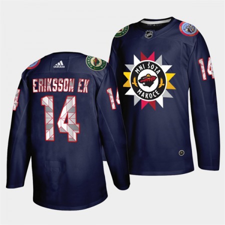 Men's Minnesota Wild #14 Joel Eriksson Ek 2021/22 Navy Native American Heritage Day Stitched Jersey