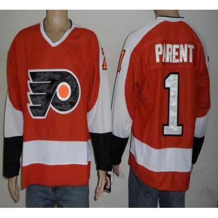 Flyers #1 Bernie Parent Orange Stitched NHL Jersey